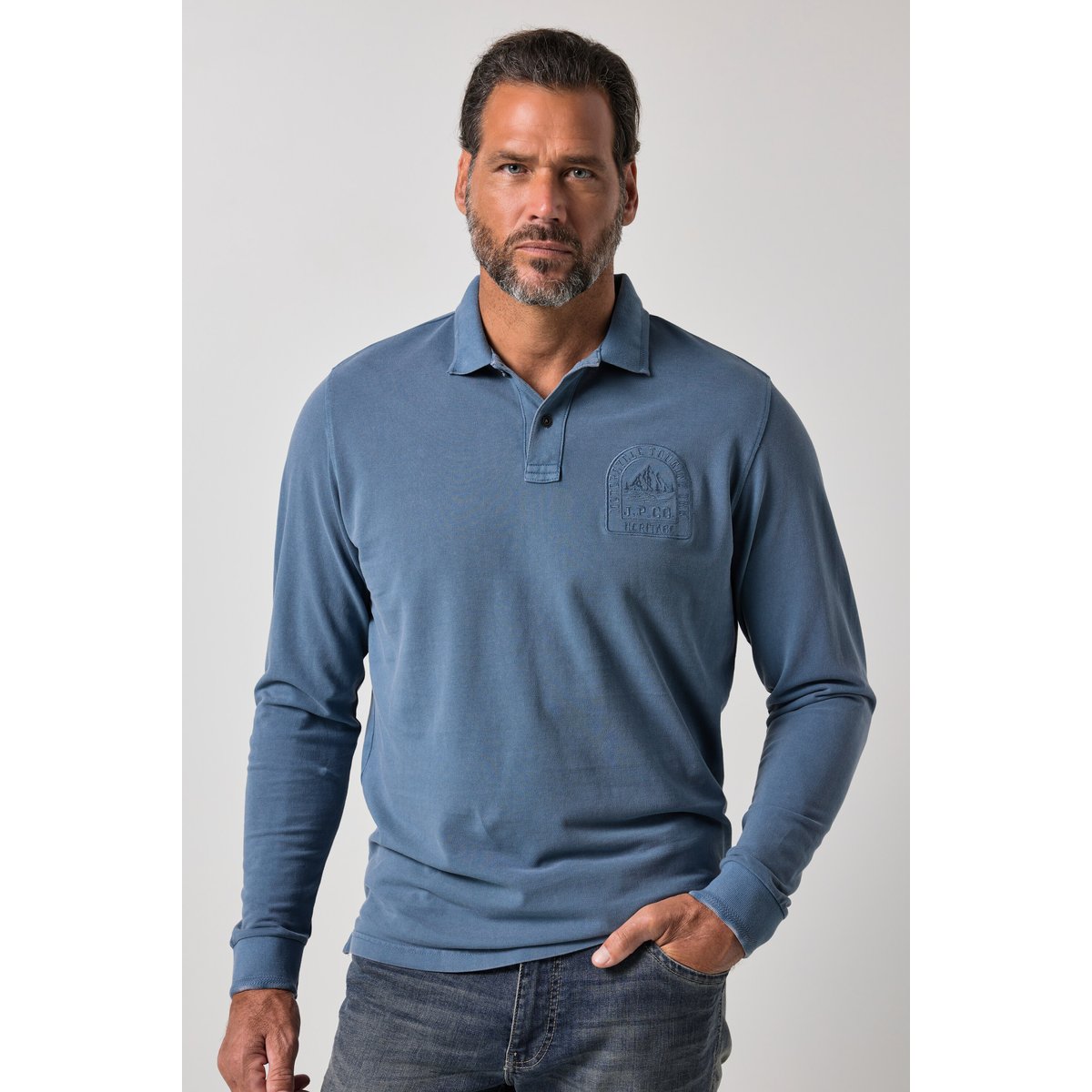 Polo en piqué bleu jean, JP1880