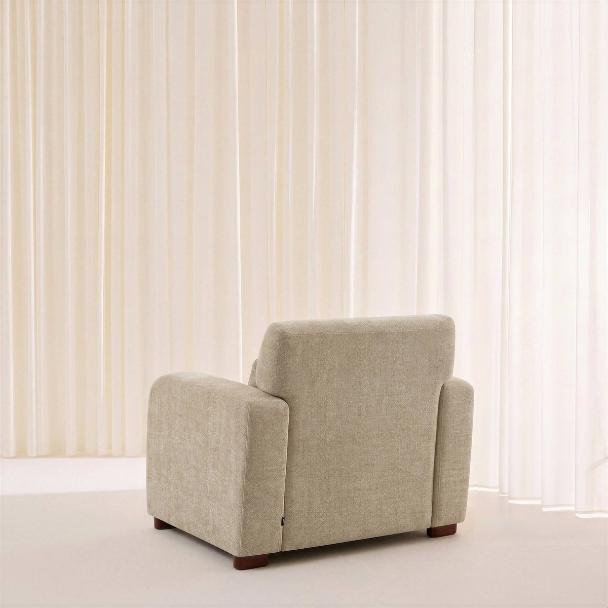 Fauteuil tissu pieds en bois d'hévéa 1 place DANY beige, SWEEEK