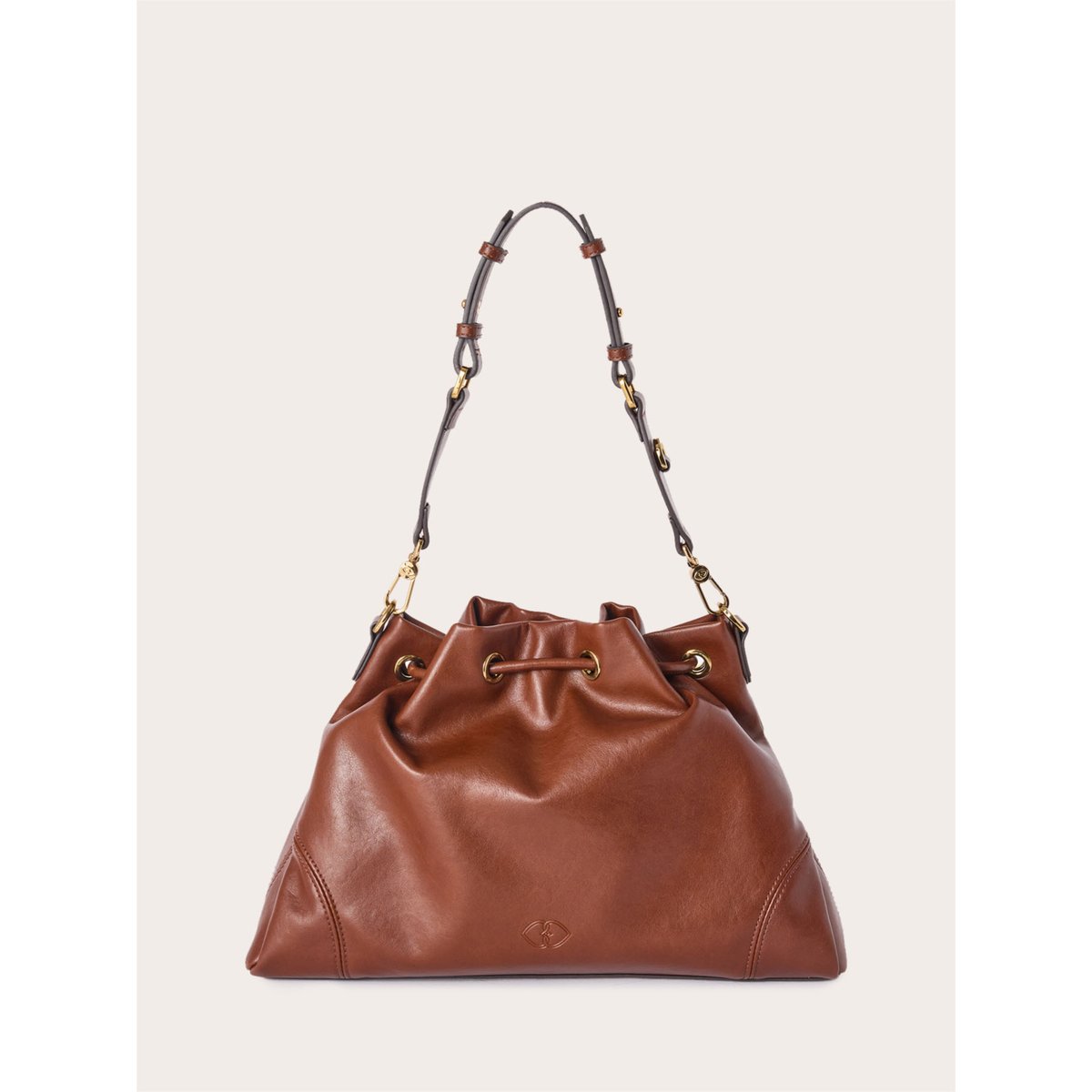 Sac seau avec cordon coulissant et double bandoulière marron, MOTIVI