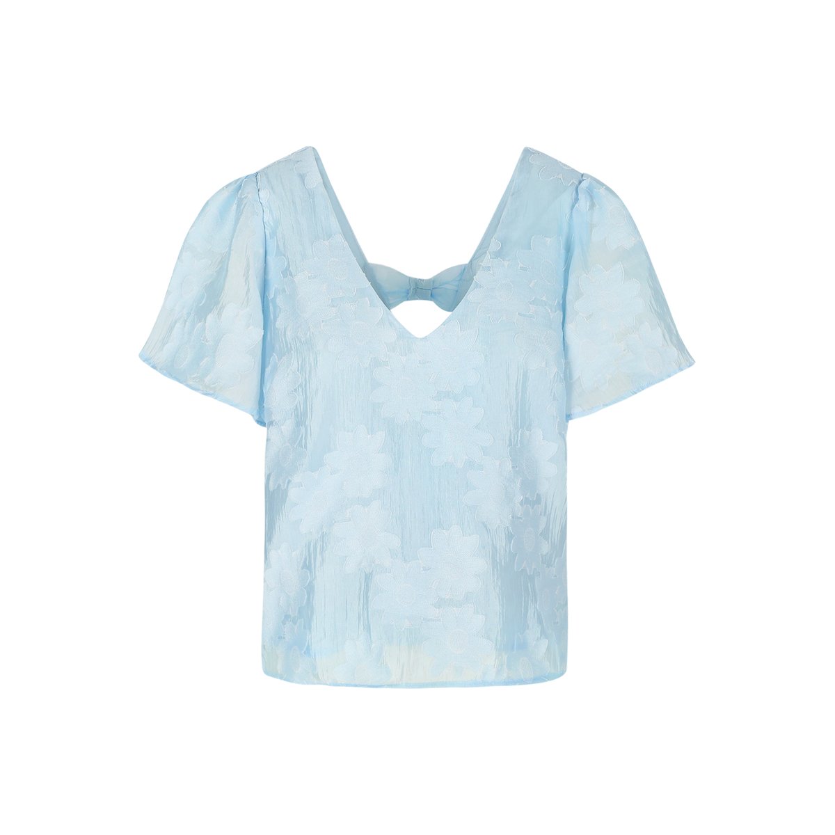 Top brodé dos noué bleu pastel, LOLALIZA