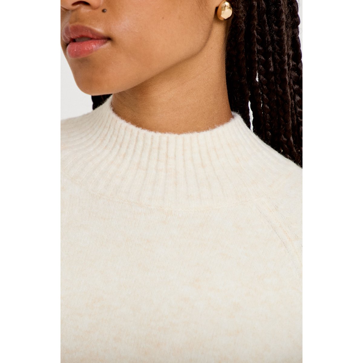 Pull col montant manches longues ecru, CACHE CACHE