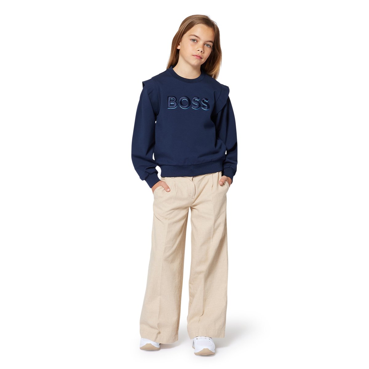 Pantalon en lin et coton sand, BOSS KIDSWEAR