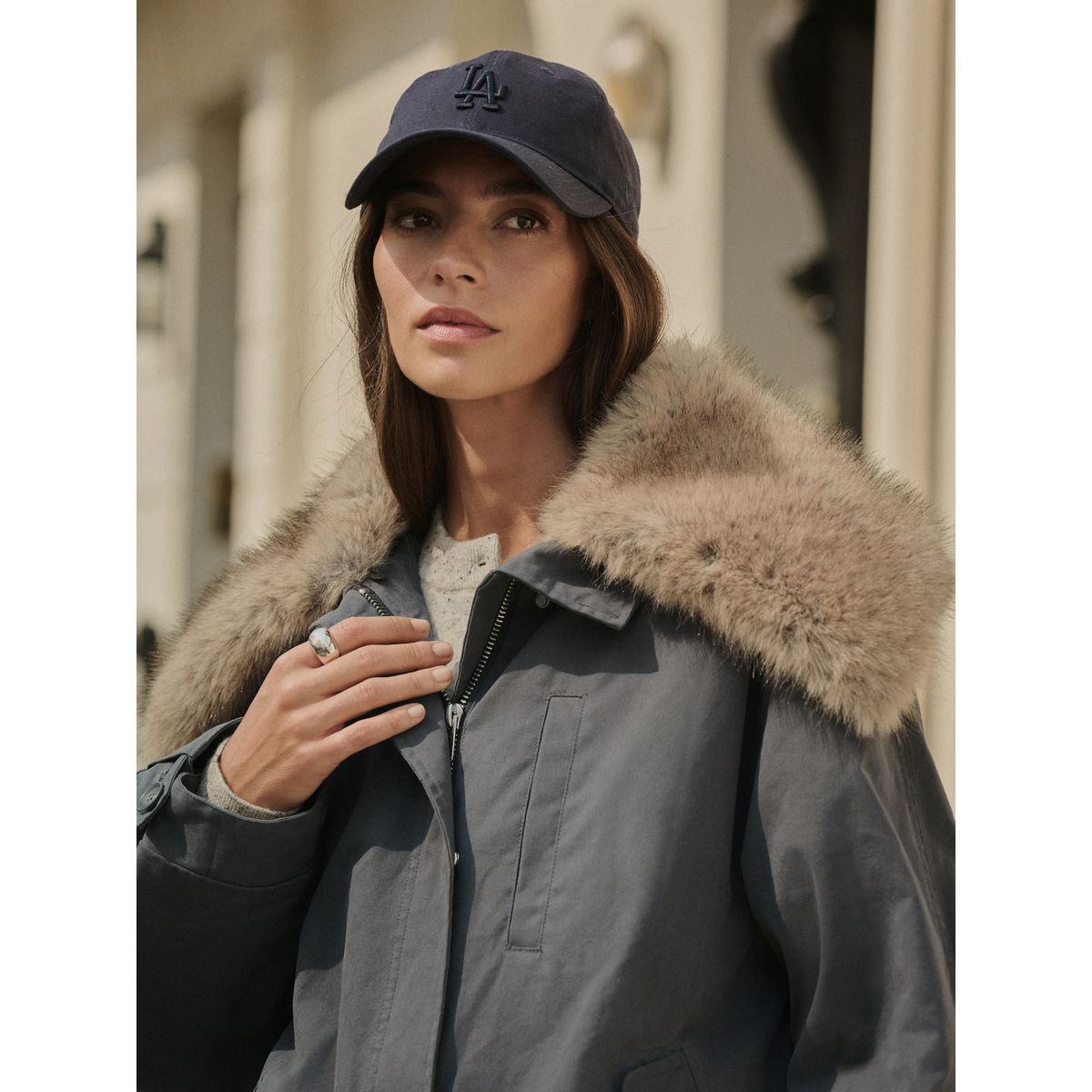 Parka à col en imitation fourrure premium gris anthracite, NEXT