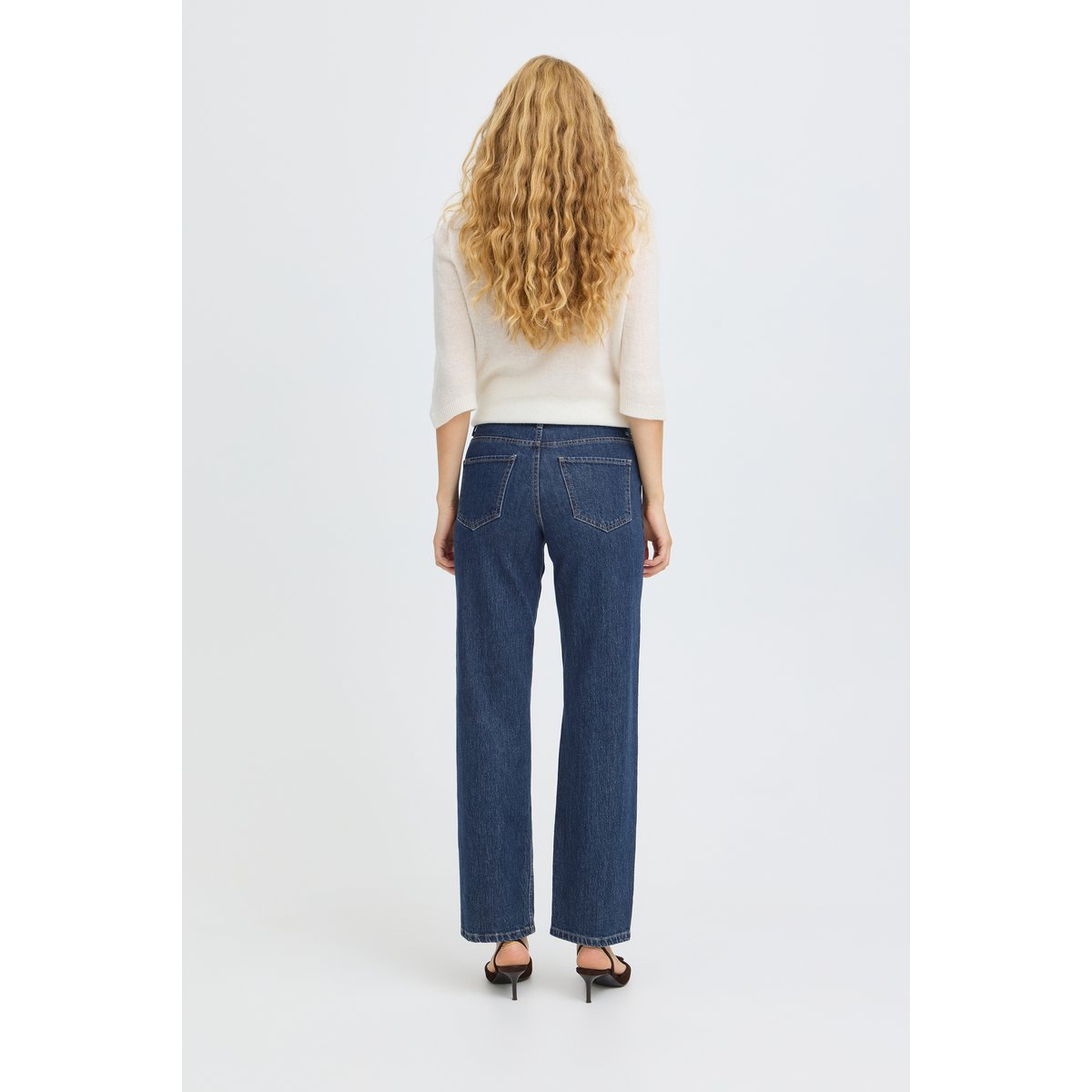 Jeans coupe droite, jambes larges, taille mi-haute bleu dark blue denim, B.YOUNG