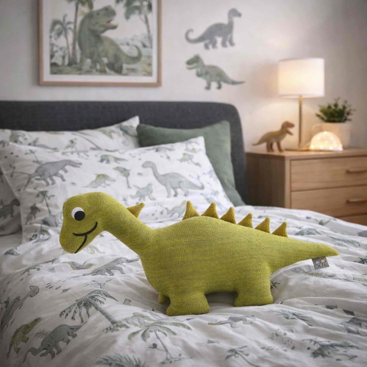 Peluche doudou dinosaure en coton bio TRICOT vert, SEVIRA KIDS