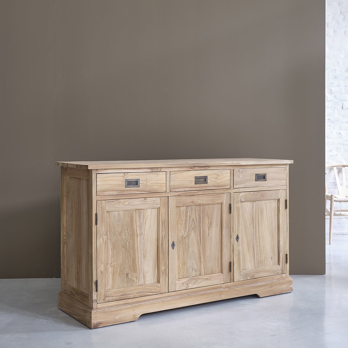 Buffet en teck massif 150 cm 3 portes 3 tiroirs  BOSTON naturel, BERAH GETAH