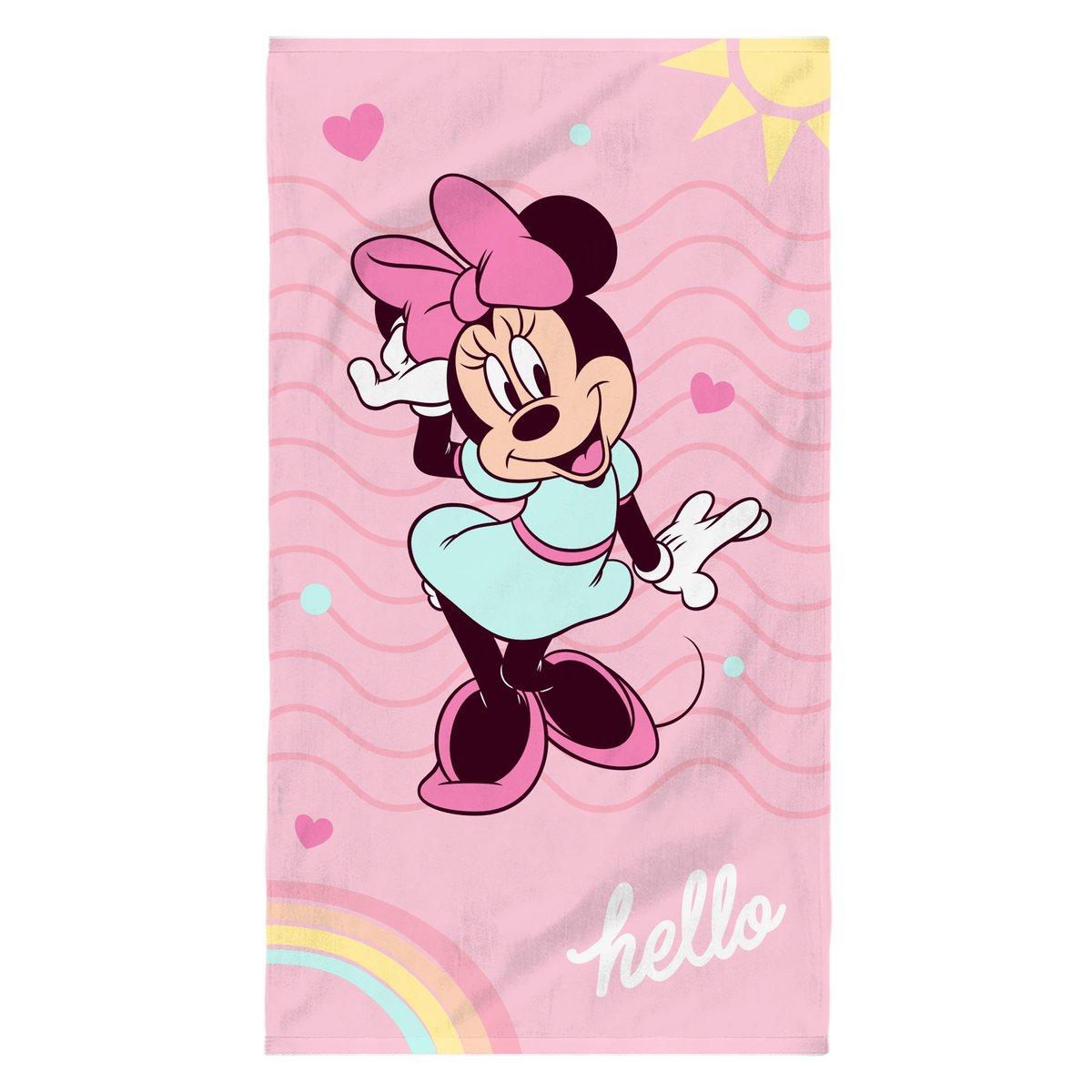 Serviette de bain et de plage imprimé 100% coton, HELLO rose, MINNIE MOUSE