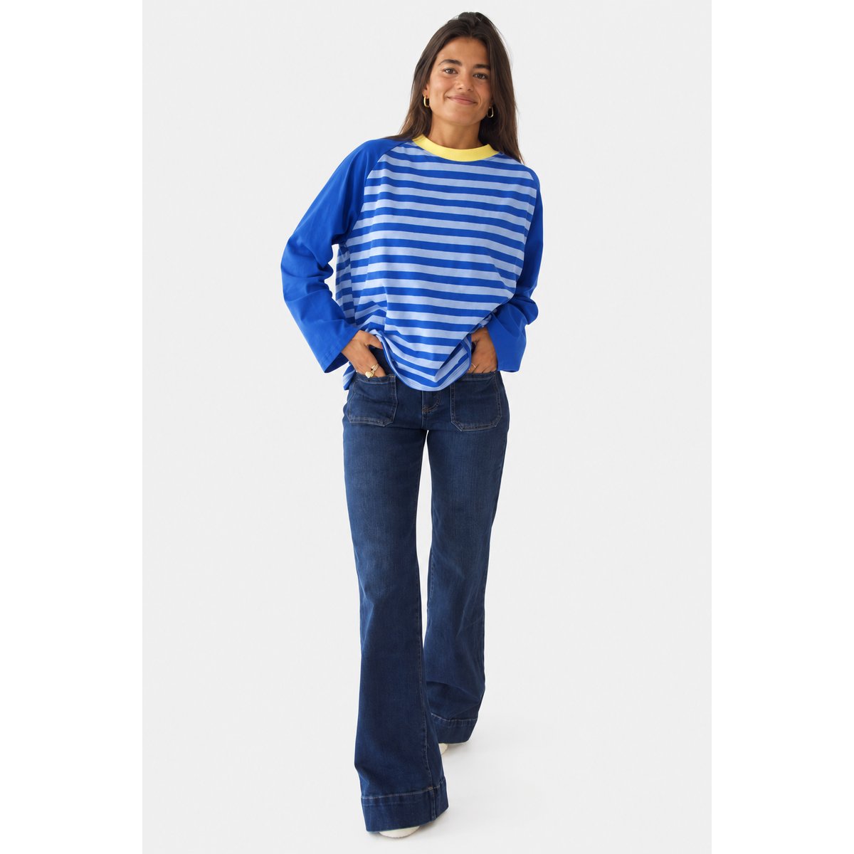T-shirt rayé manches raglan CARLA bleu / jaune, MINDTRAVELER