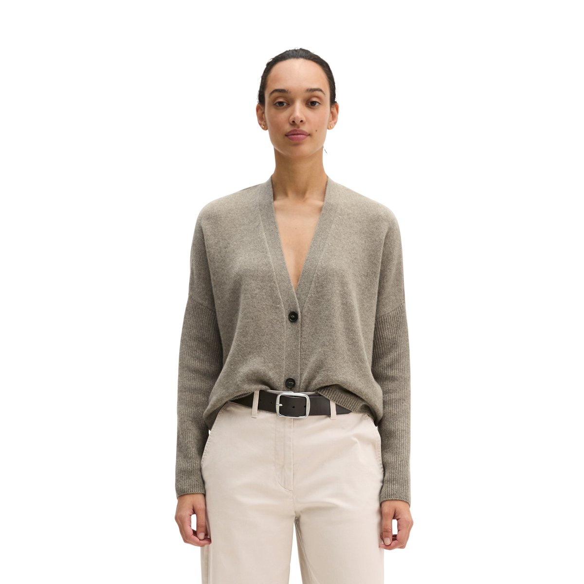 Cardigan oversize en laine d'agneau moelleuse beige, MARC O'POLO