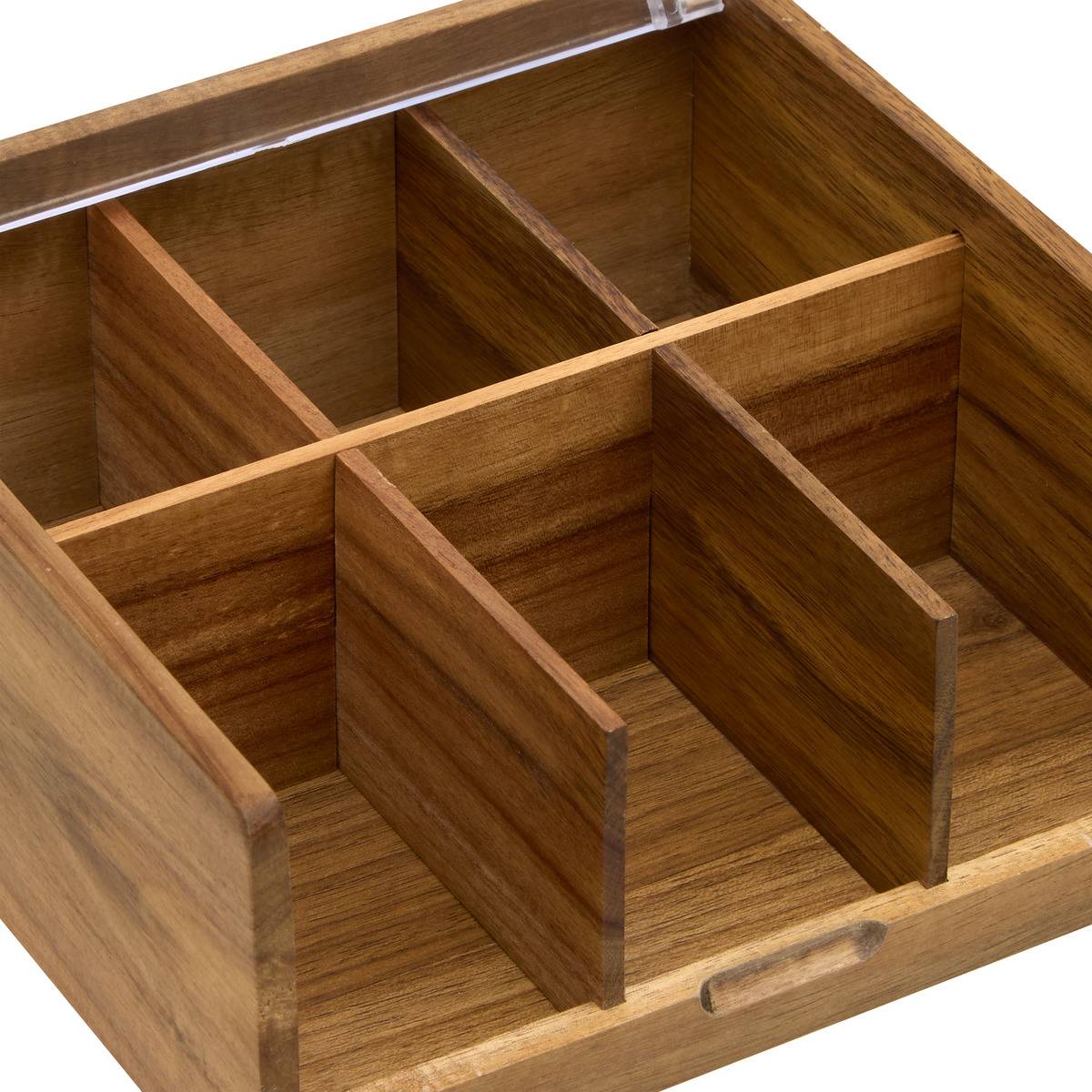 Boîte à thé 6 compartiments en acacia ACACIA marron, 5FIVE SIMPLY SMART