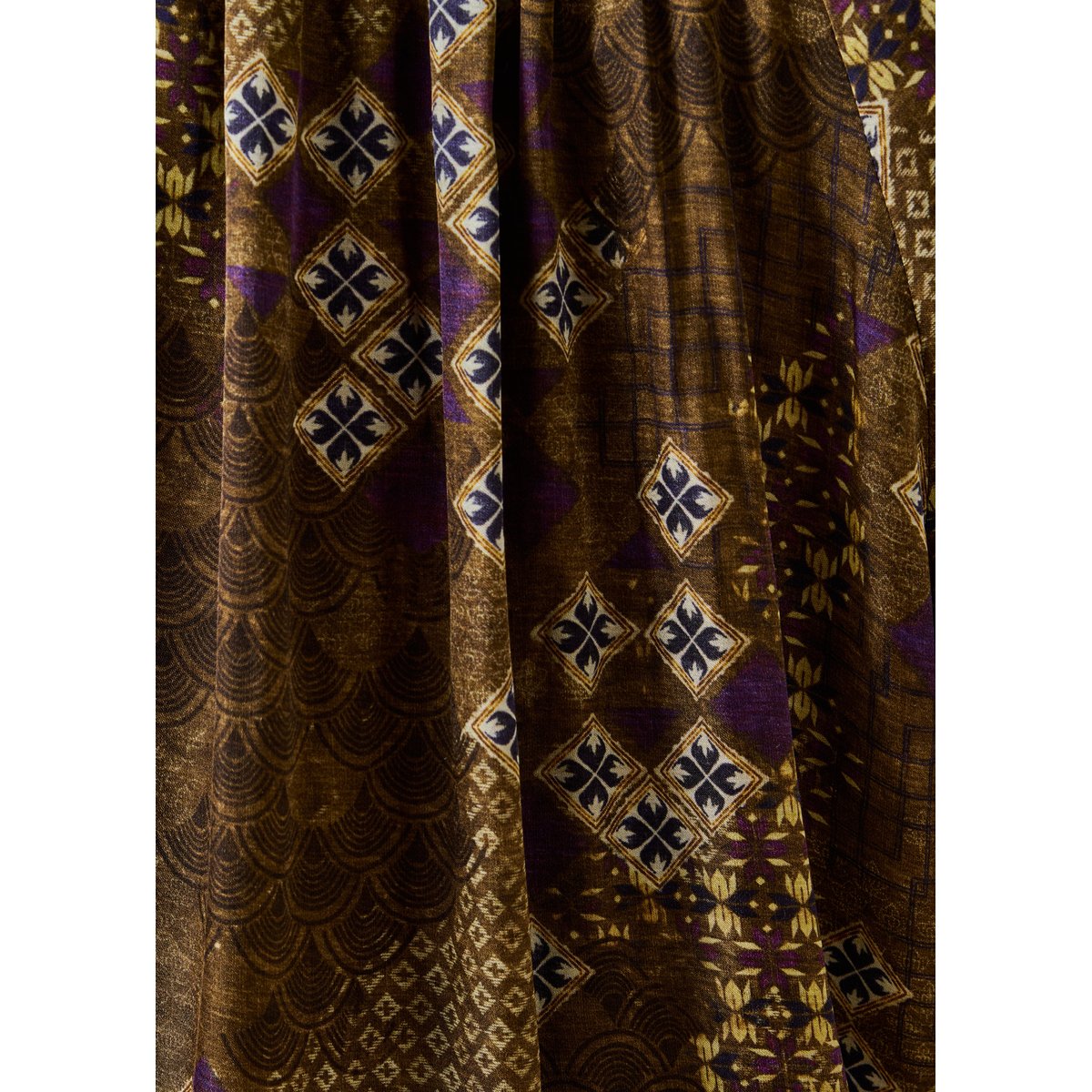 Chemise manches longues col rond en satin imprimé olive/cassis, LA FEE MARABOUTEE