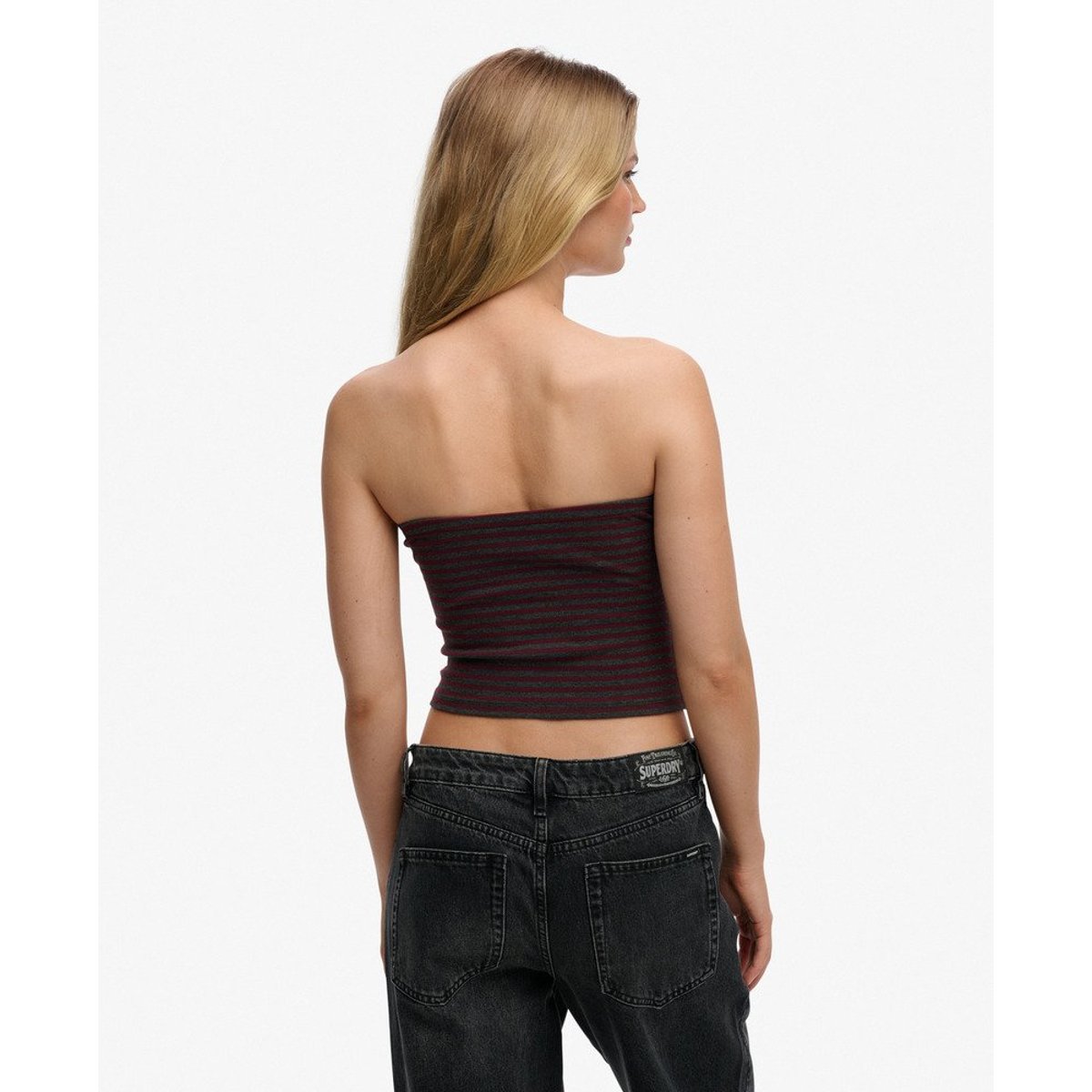 Top Bandeau Athletic Essentials Coupe Ajustée rayé rouge porto, SUPERDRY