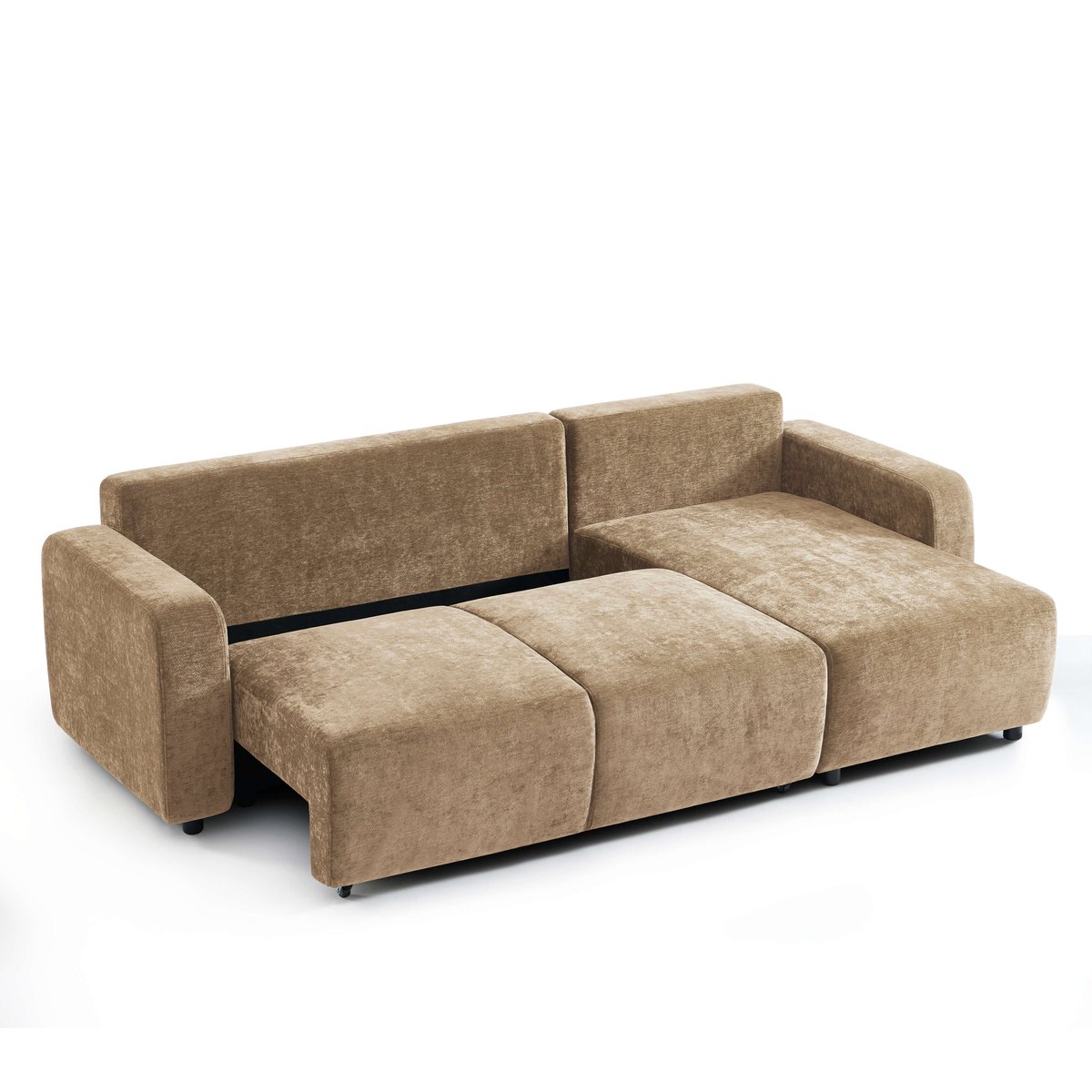 Canapé d'angle convertible tissu LIVIO marron, BAÏTA