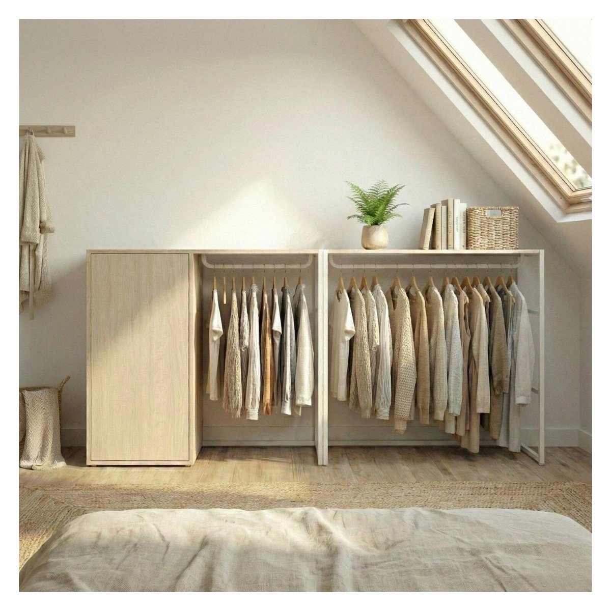 Lot de 2 portants vêtements sous combles 200x85cm KADRA blanc, MOB IN