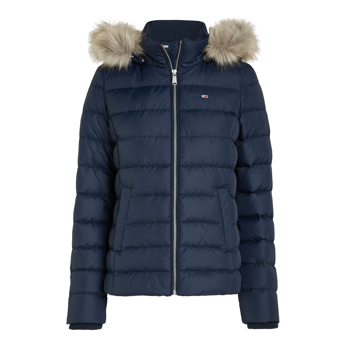 Doudoune courte zippée à capuche bleu nuit, TOMMY JEANS