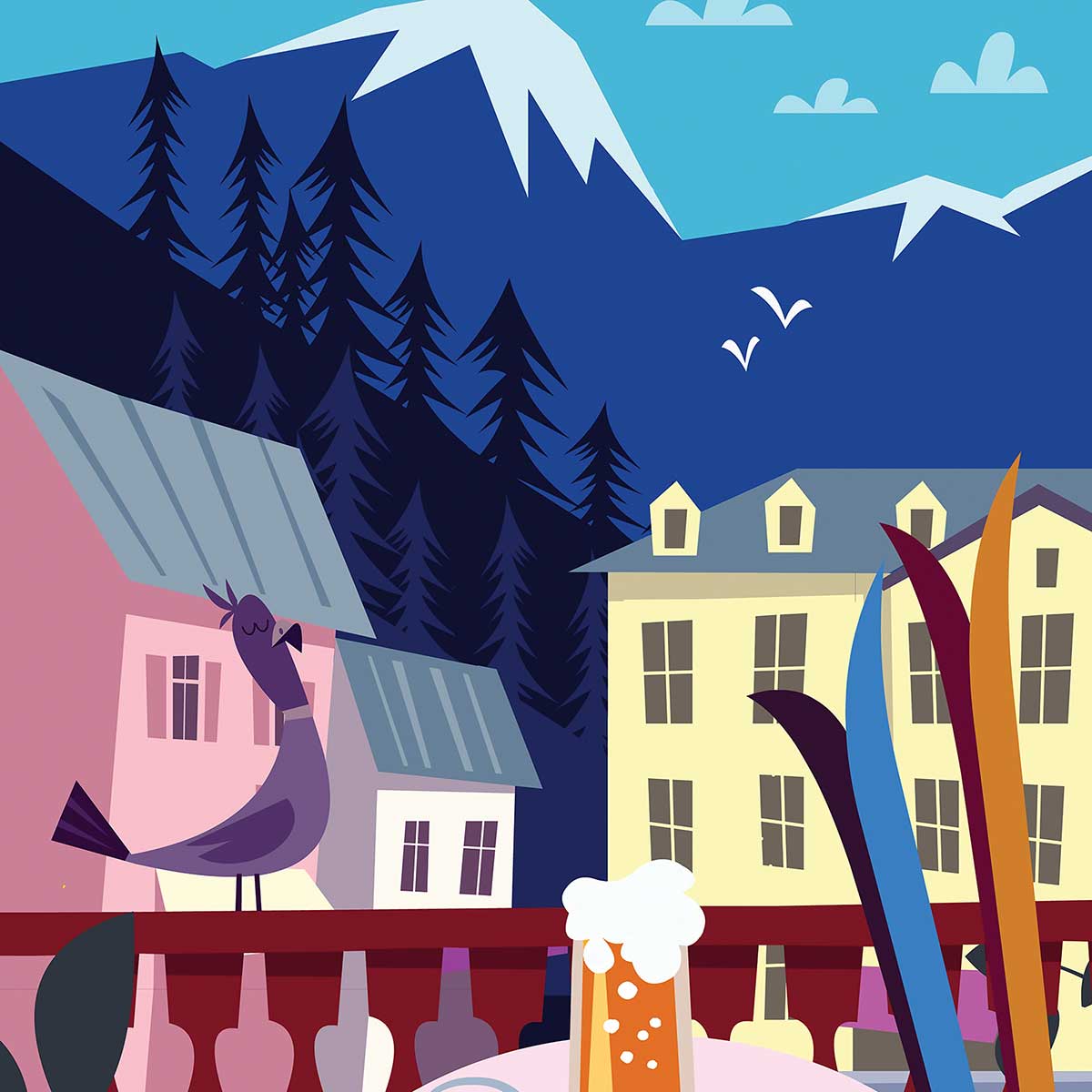 Affiche Chamonix Mont Blanc affiche + cadre en bois - noir, HEXOA
