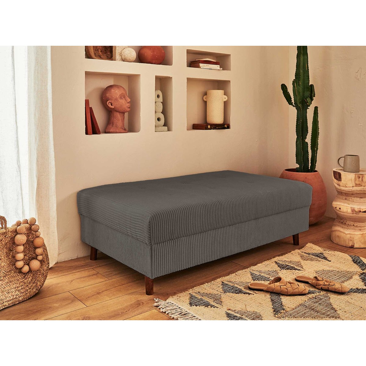 Canapé d'Angle gauche 4 places + pouf places - RUNE gris foncé, BEST MOBILIER
