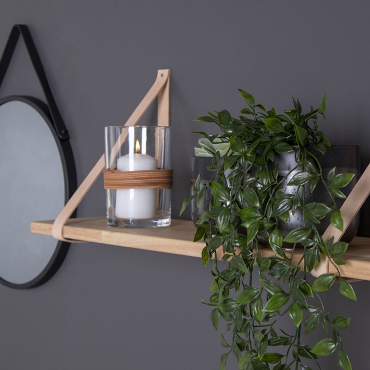 Etagère murale en bois et cuir 120x20 cm- FORNO naturel, HOUSE NORDIC