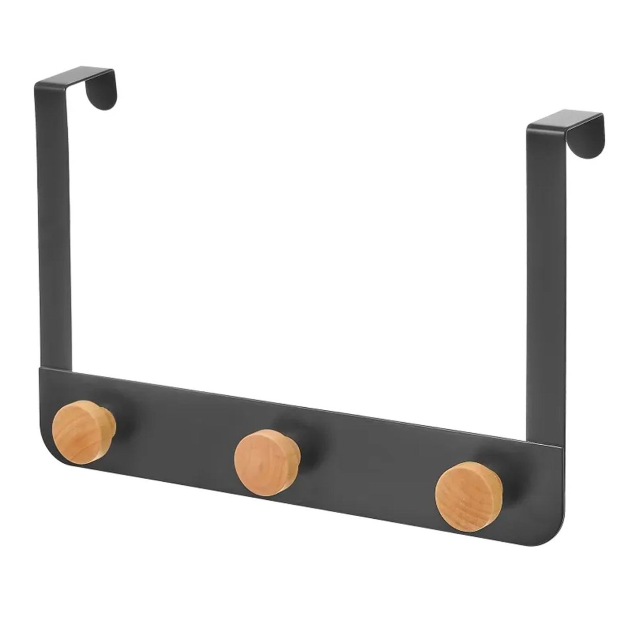 Portemanteau de porte 3 crochets en métal noir et bois 30x8x20cm bois, WADIGA