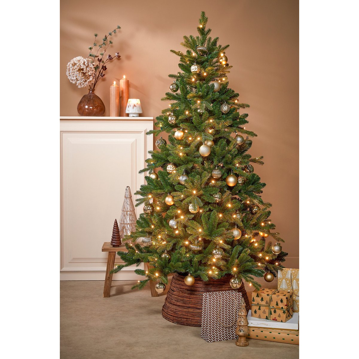 Cache-pied de Noël en branches de saule tressées Ø55 cm MITHRA brun, MICA DECORATIONS