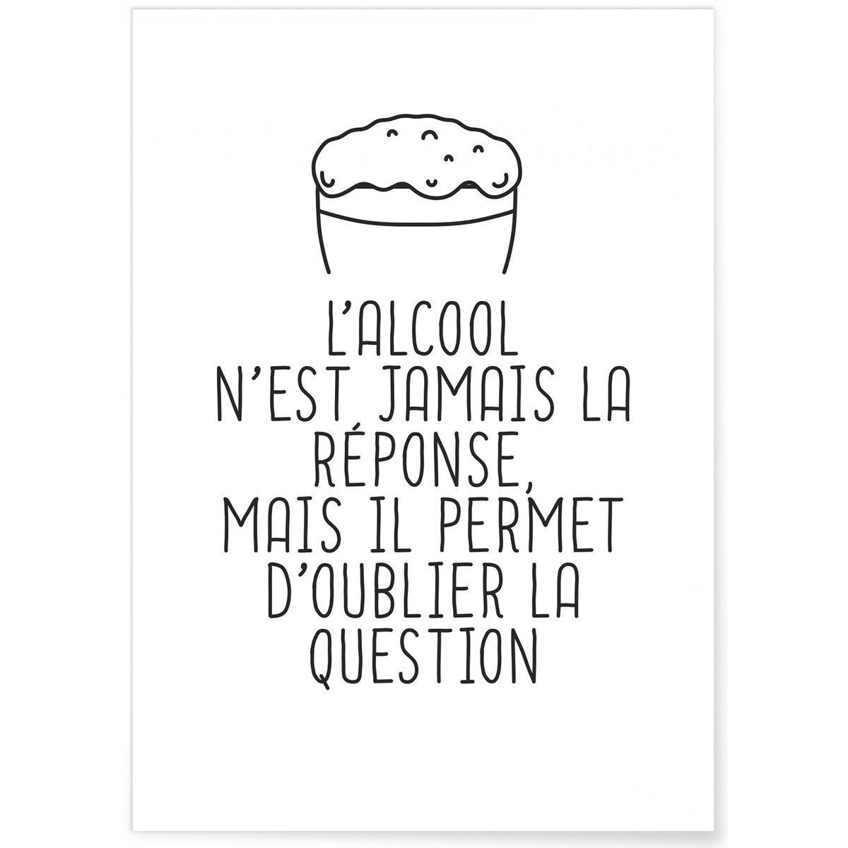 Affiche 'L'alcool n'est jamais la réponse...' blanc, L'AFFICHERIE