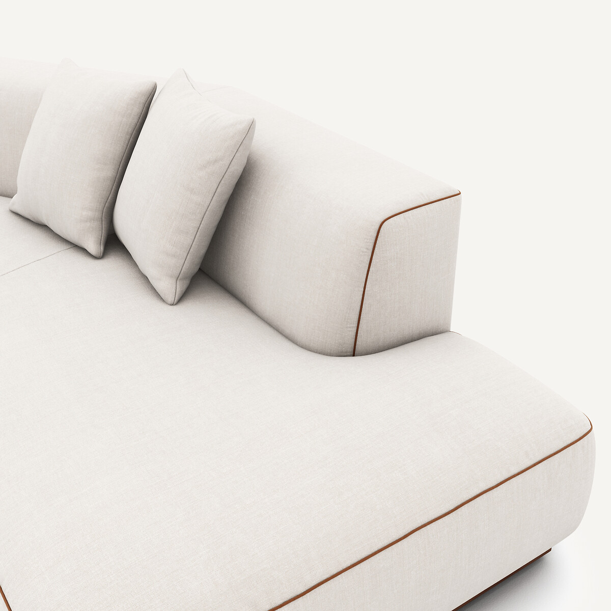Canapé d'angle gauche ouvert, avec repose-pieds, en coton et lin, JACOPO beige, AM.PM