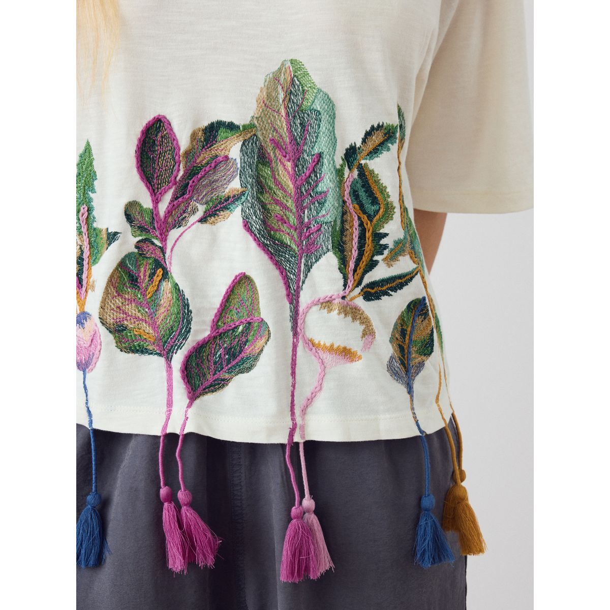 T-shirt à manches courtes avec légumes brodés écru, NEXT