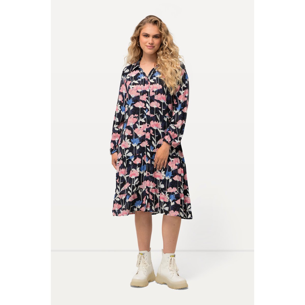 Robe midi à manches longues marine, ULLA POPKEN