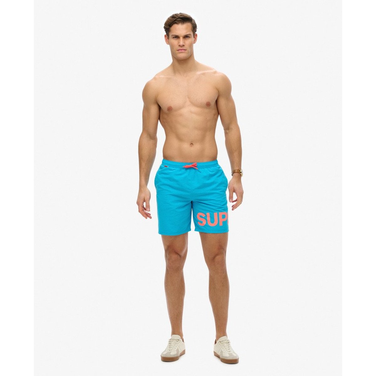 Short de bain à motif longueur 43 cm bleu hawaï, SUPERDRY