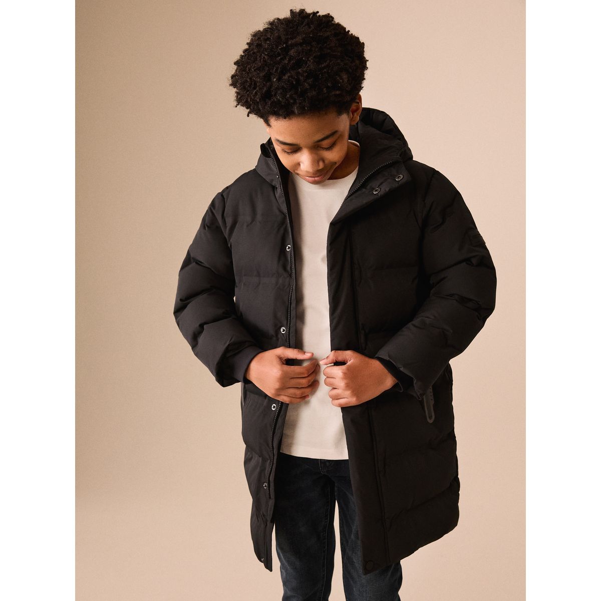 Long manteau rembourré imperméable noir, NEXT