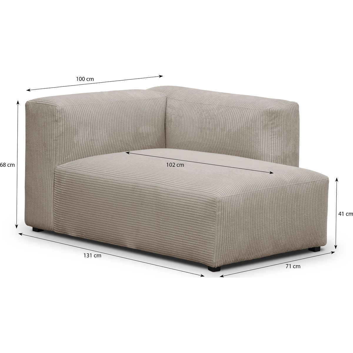Méridienne d'angle à droite modulable en velours côtelé - MODULO taupe, HOMIFAB