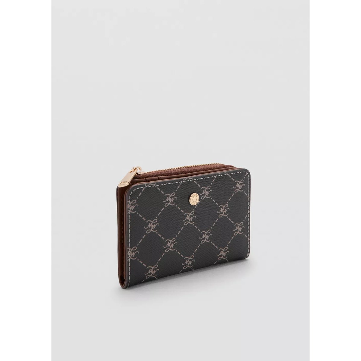 Portefeuille moyen imprimé logo marron, MANGO