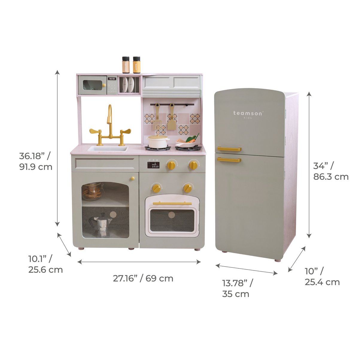 Cuisine jouet bois modulable, 14 accessoires, Vert, LITTLE CHEF vert, TEAMSON KIDS