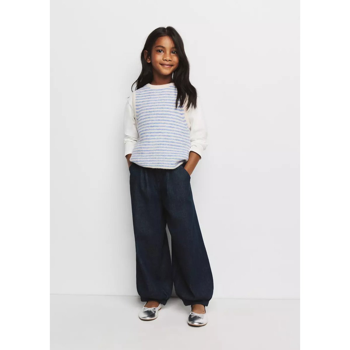 Gilet maille rayures bleu ciel, MANGO BABY