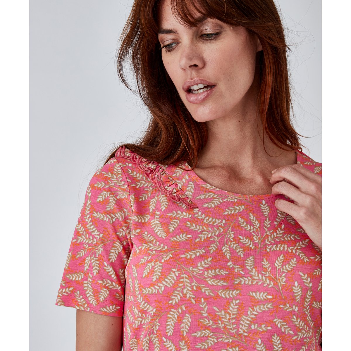 Tee-shirt volanté manches courtes rose herbier, DAMART