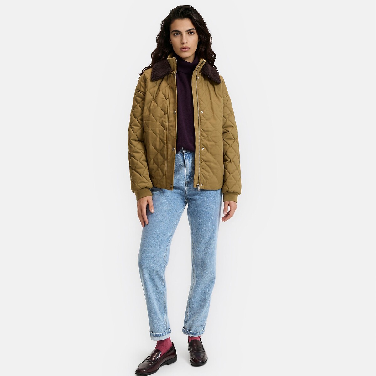 Blouson matelassé à col duveteux amovible vert kaki, LA REDOUTE COLLECTIONS
