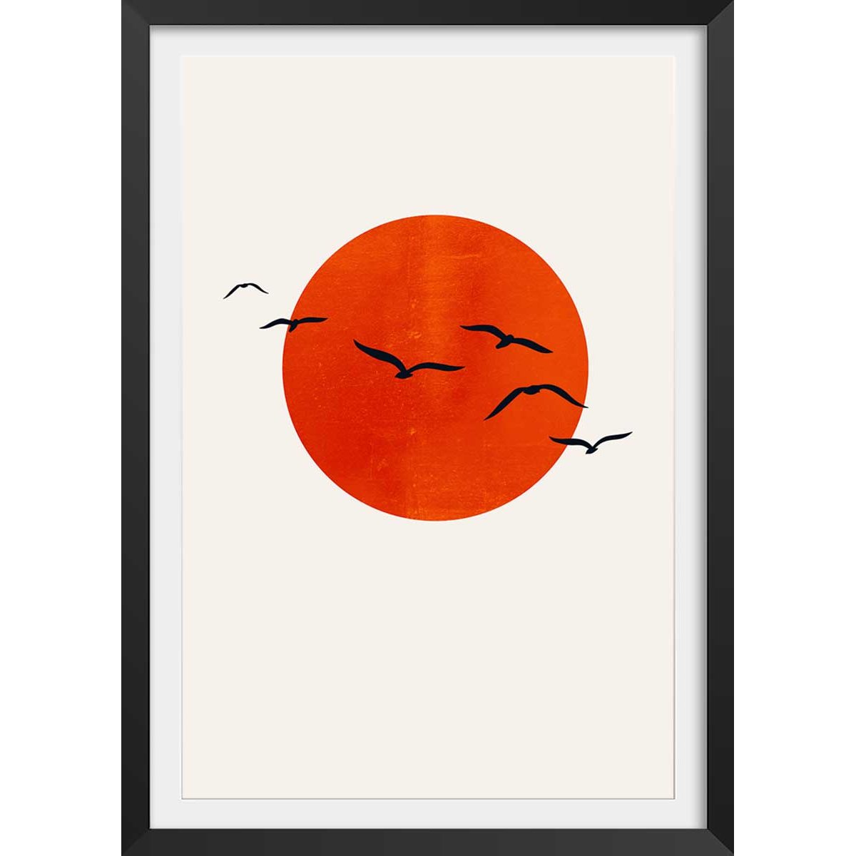 Poster soleil levant affiche + cadre en bois - noir, HEXOA