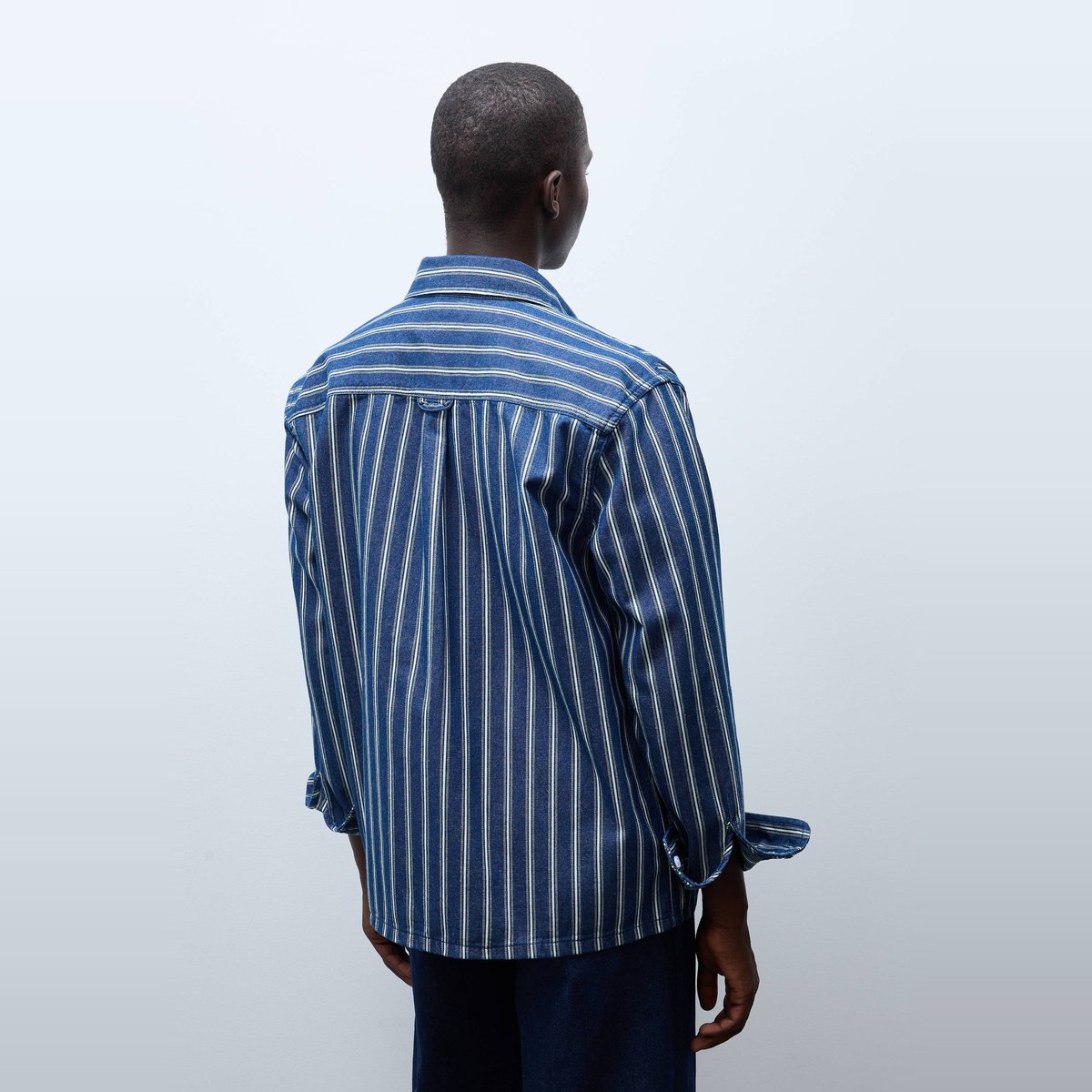 Chemise manches longues rayée en jean en coton BIO GOTS brut, MONOPRIX