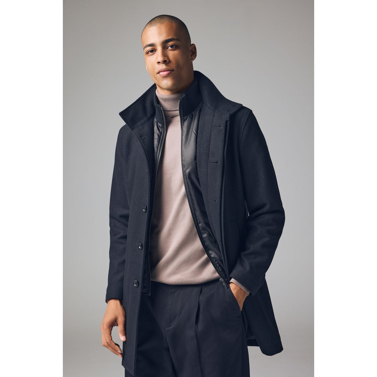 Manteau à col cheminée noir, NEXT