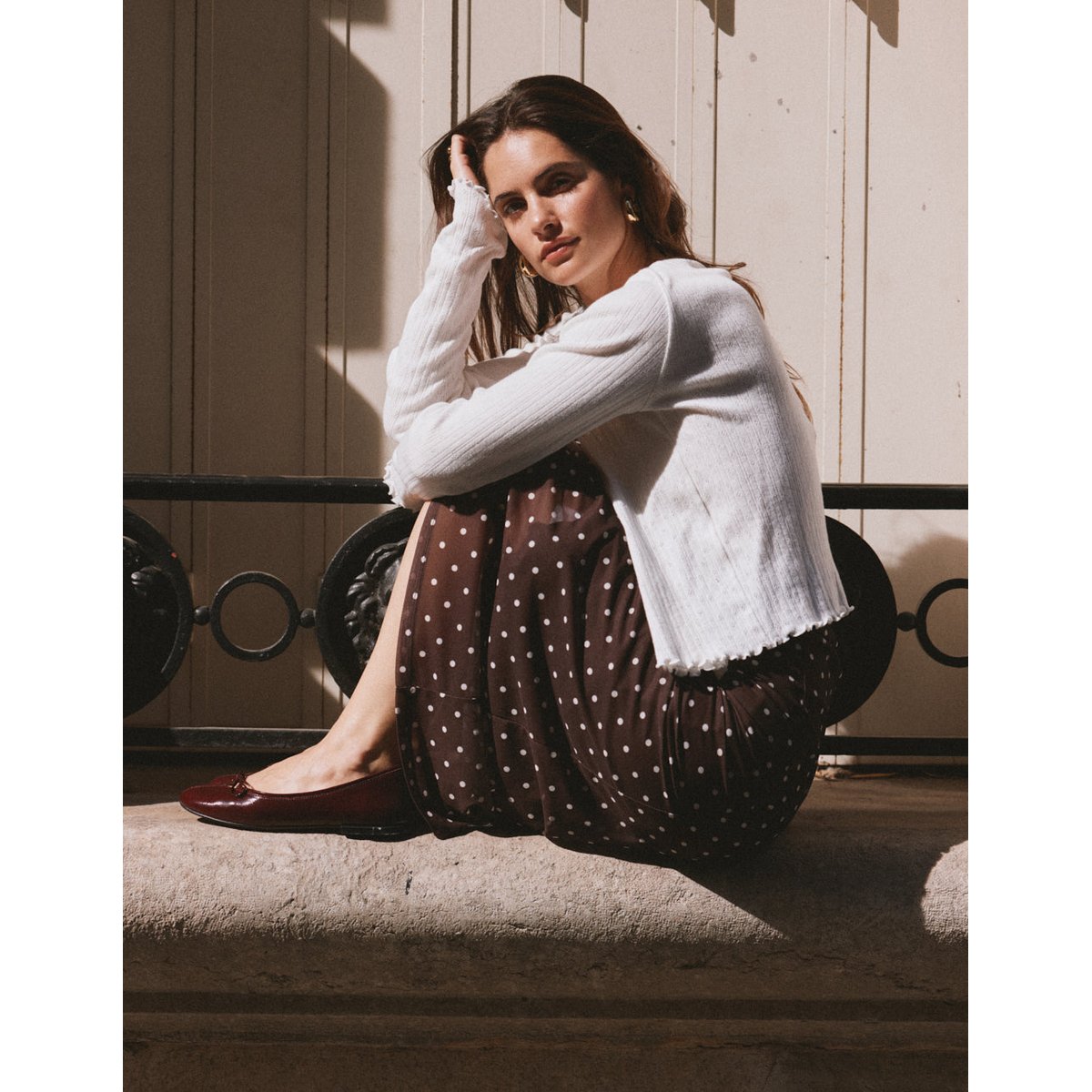 Ballerines PALEA cuir plissé verni bordeaux, ODAJE