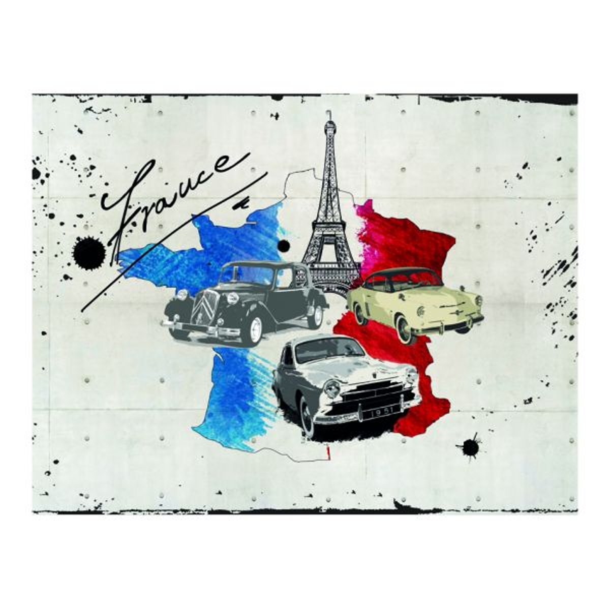 Papier peint intissé panoramique Carte du monde Admirer of cars (France) rouge, EDEN