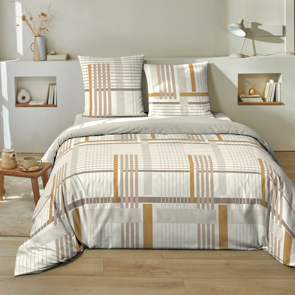 Parure housse de couette coton imprimés, eloi blanc blanc, C DESIGN HOME TEXTILE