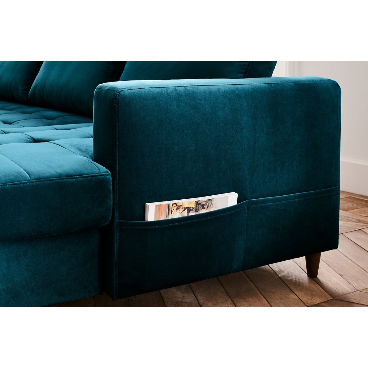 Canapé d'Angle Convertible 7 places - ANNA bleu canard, BEST MOBILIER