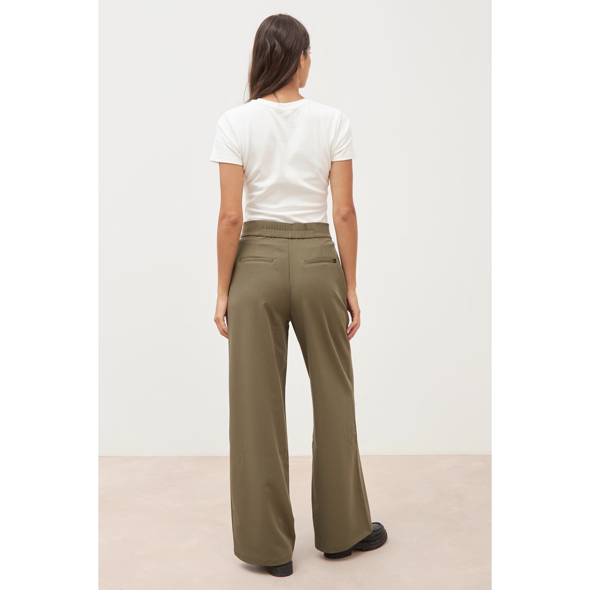 Pantalon large taille haute fluide vert kaki, BONOBO