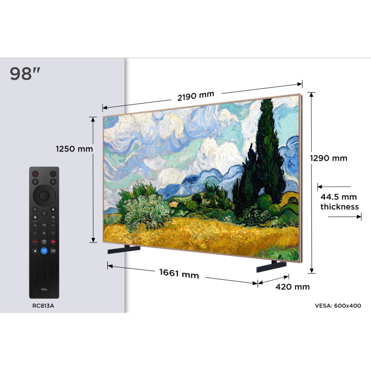 TV Mini LED 98A400 PRO (2026) 98" (249 cm) couleur unique, TCL