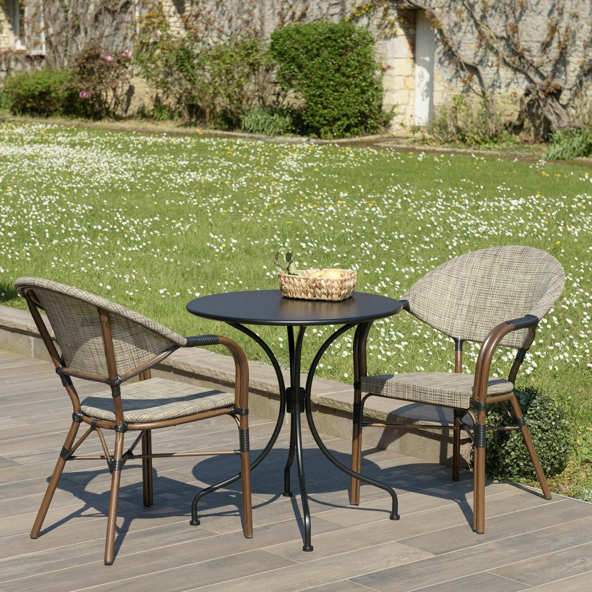 Table + 2 chaises de jardin bistrot GIJON taupe, PIER IMPORT