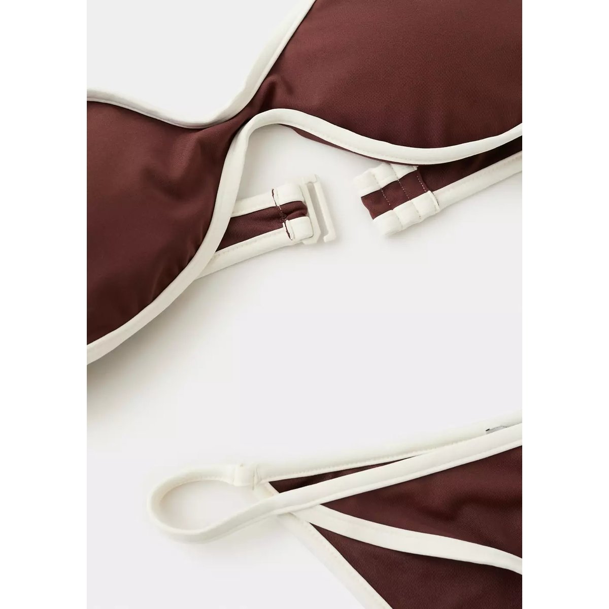 Haut de bikini liserés contrastés marron, MANGO