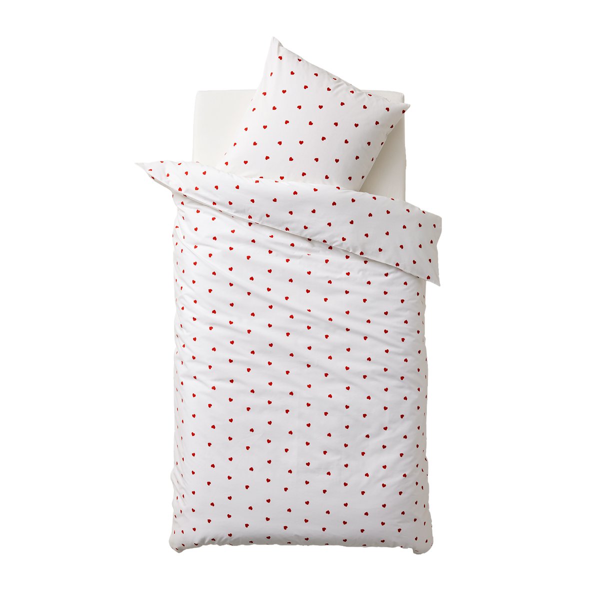 Parure housse de couette et taie d'oreiller COEURS blanc imprimé, VERTBAUDET