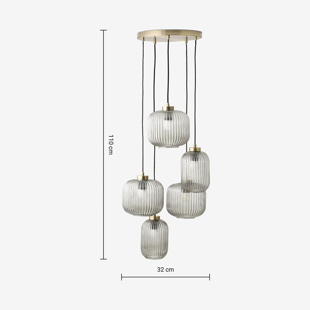 MADE.COM Briz 5-Light Ribbed Glass Pendant Light smoke grey, MADE