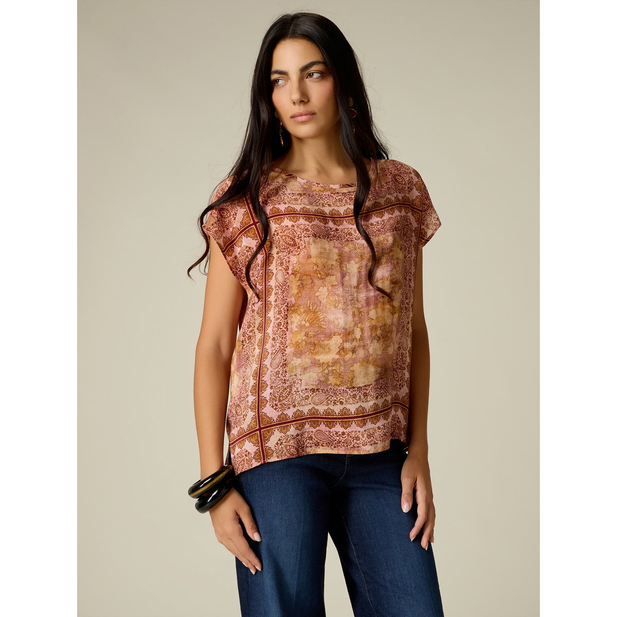 Blouse fantaisie à manches kimono orange soleil, OLTRE